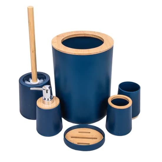 Jogo de Banho Plástico com Bambu 6 Peças - Azul image