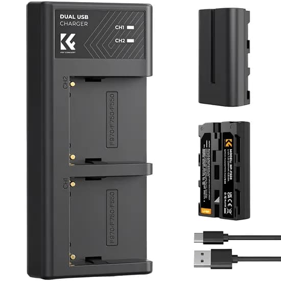 Kit Baterias + Carregador Duplo K&F para Sony NP-F550 - Preto (KF28.0046) image
