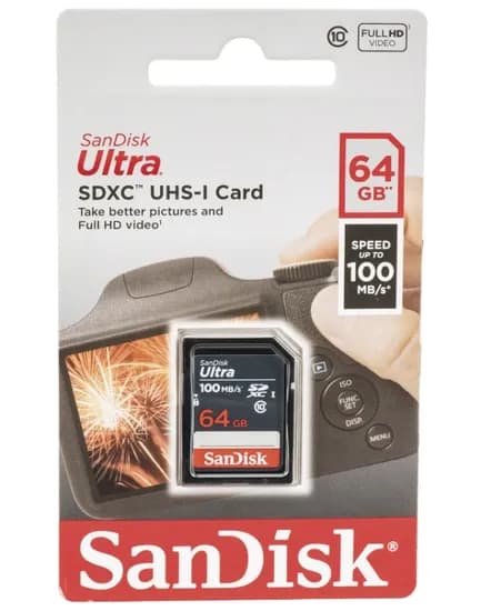 Cartão de Memória Sandisk SDXC Ultra SD / C10 / 64GB / 100MBS - (SDSDUNR-064G-GN3IN) image
