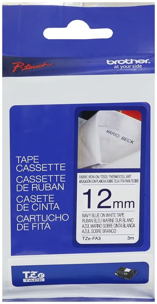 Fita Cassete Brother TZe-FA3 para Rotuladora P-Touch 12mm/3 metros - Azul/Branco image