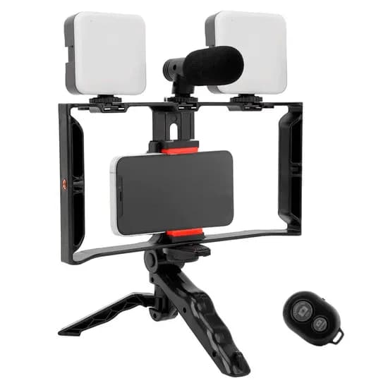 Bastão de Selfie AY-49X - 2 Luzes LED - Bluetooth - com Tripé e Microfone - Preto image