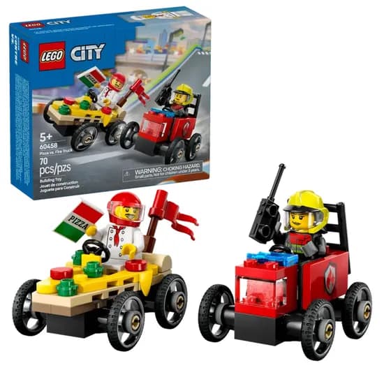 Pack Lego City de Carros de Corrida: Pizza VS Caminhão de Bombeiros 70 Peças image
