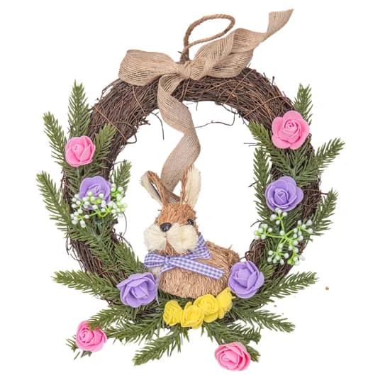 Coroa Decorativa de Coelho da Páscoa Artesanal 24 CM image