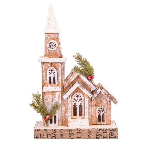 Casa Natalina de Madeira com Neve e Luz a Pilha 39CM X 25CM image